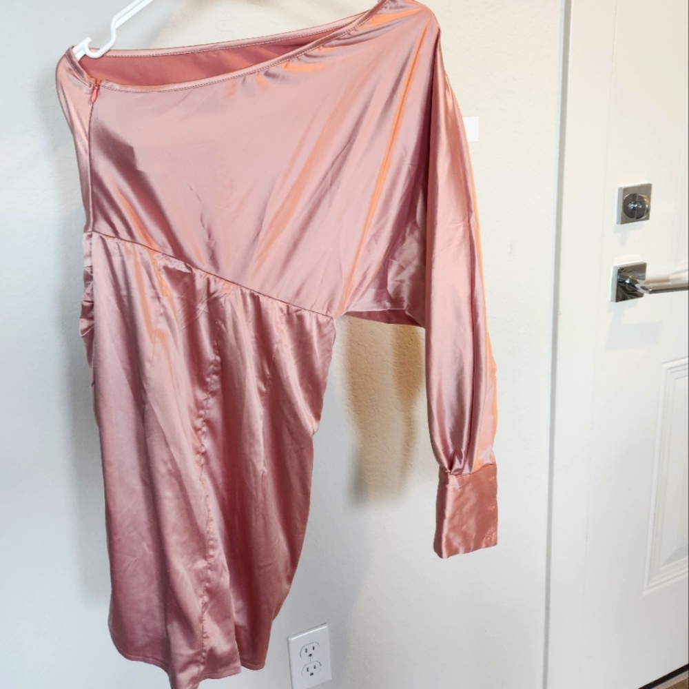 Beautiful pink off the shoulder semi formal dress